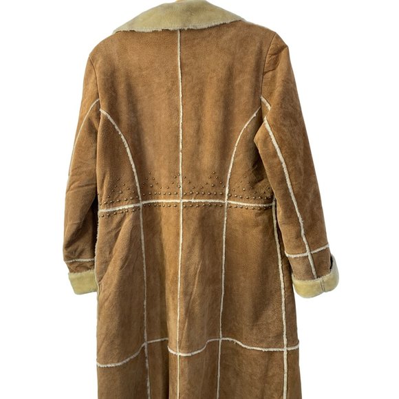 Boston Proper Patchwork Leather Midi Coat Size 12 Studs GUC 6635 Western - Picture 12 of 13